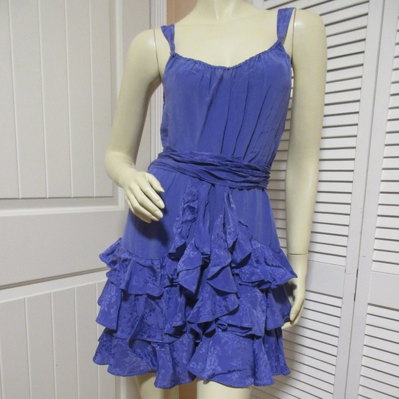 Rebecca Taylor Ruffle Tiered Cocktail Party Dress 6 100% SILK Floral Purple Boho - Picture 2 of 8